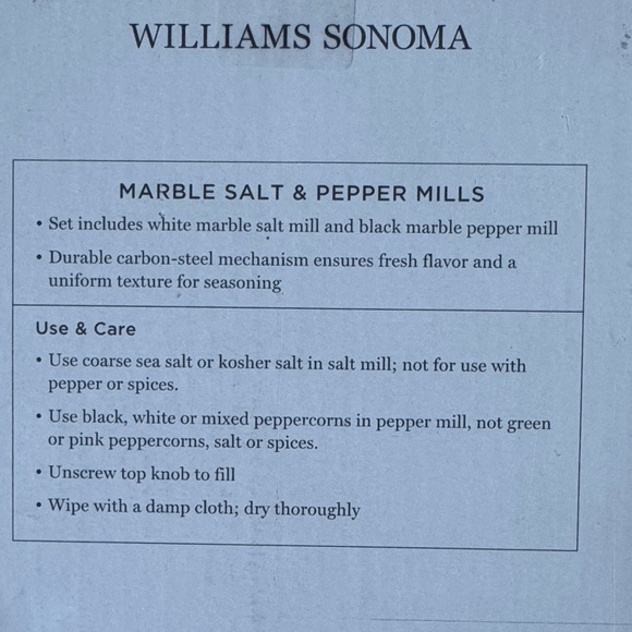 NEW Williams Sonoma White and Black Marble Salt & Pepper Mills - Picture 4 of 5